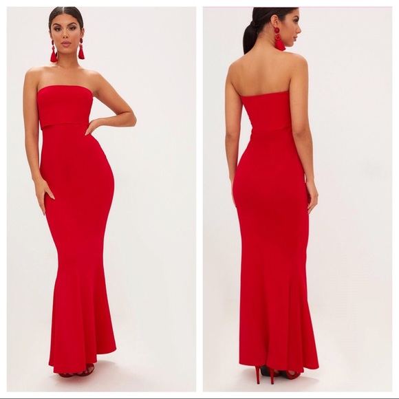 PrettyLittleThing Dresses & Skirts - PrettyLittleThing Red Bandeau Maxi Dress NWT